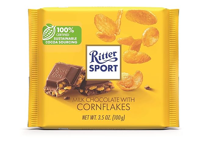 Ritter Sport Milk Chocolate with Cornflakes 3.5 Ounce Bar 10 Pack 100% Certified Sustainable Cocoa